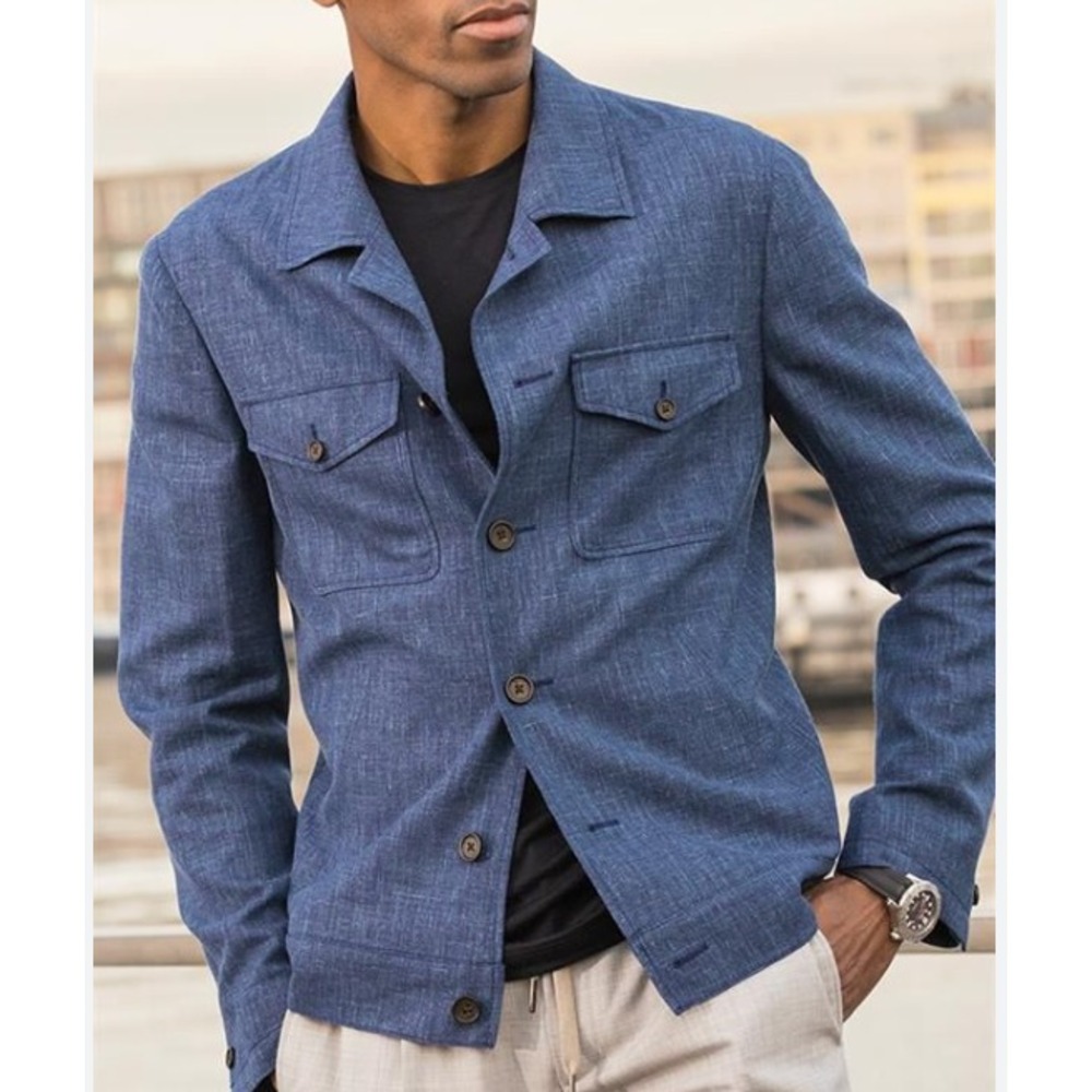 Men's Blue Lightweight Shirt Jacket